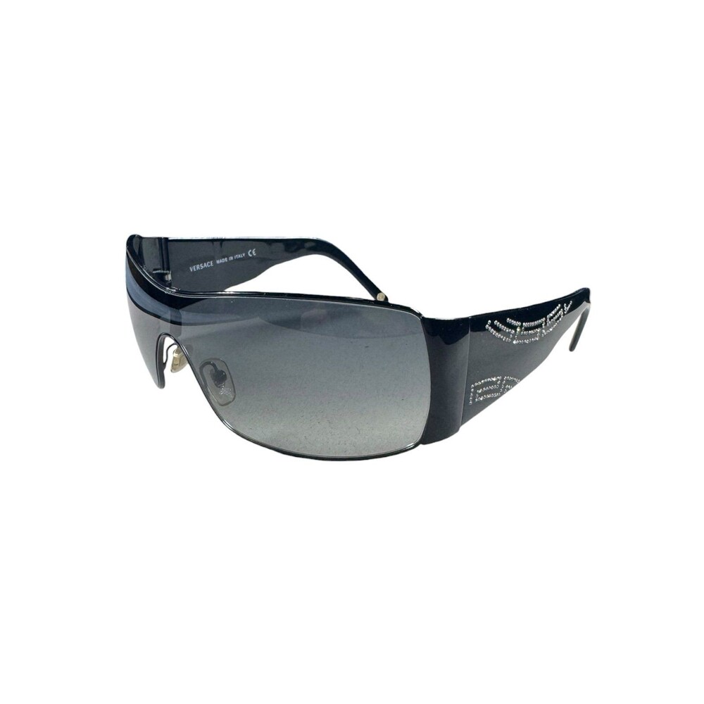 Versace 2081-B Black Sunglasses Shield Glitter Frame Vintage Shades w/ Case
